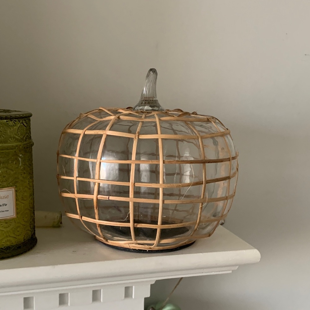 Glass pumpkin‎ woven straw large fall autumn 🍂 home decor Thanksgiving table